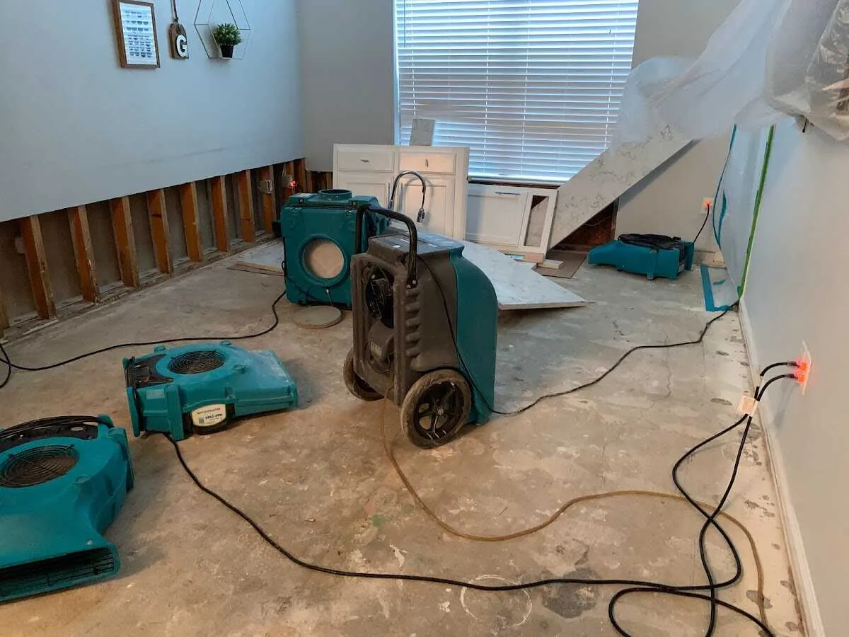 Dehumidifier in flood-cut room for Water Damage Restoration in Plain City